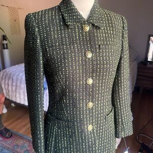 Escada Black and Green Tweed Button Front Jacket